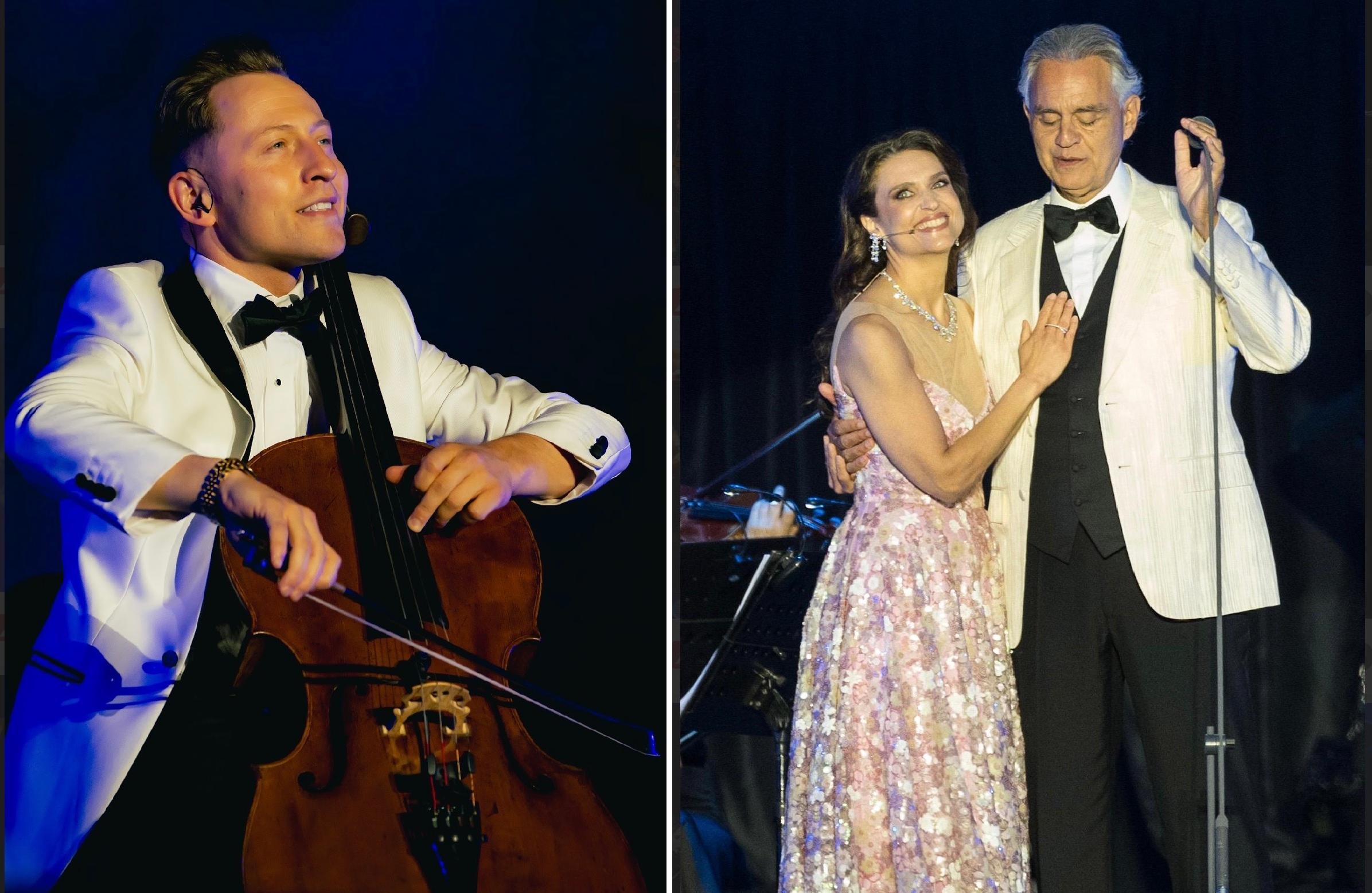 Jodok Cello (solda), Lirik soprano Serena Gamberoni ve Andrea Bocelli